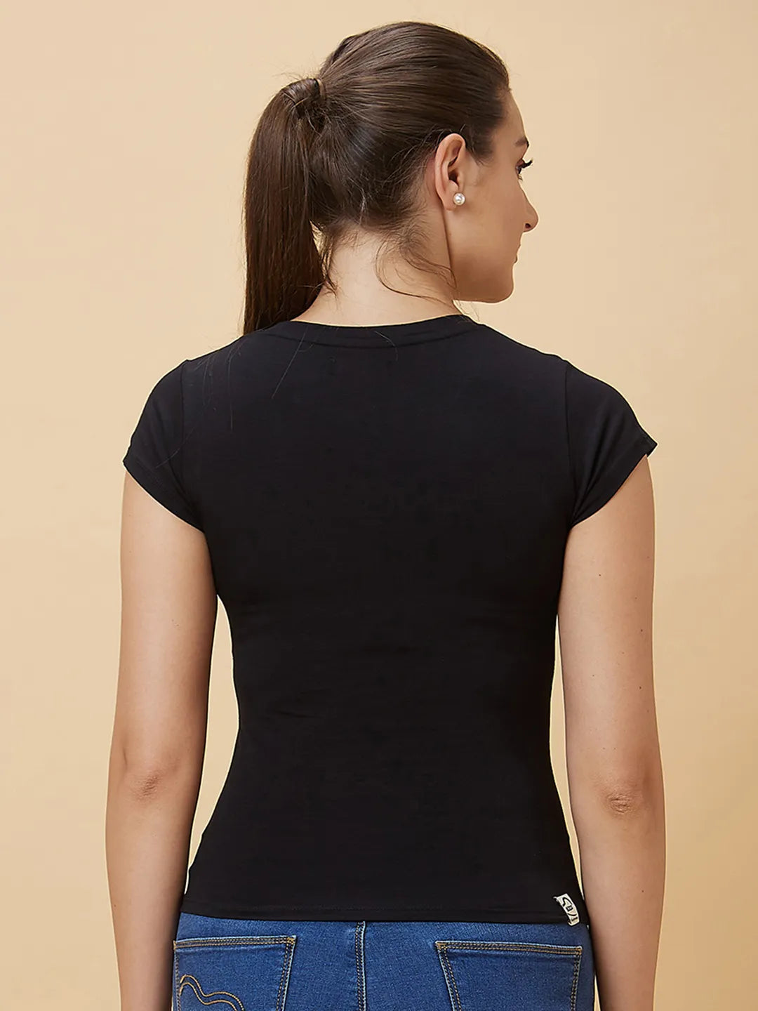 Being Human Clothing Women Slim Crop Fit Crew Neck T-Shirts Jet Black