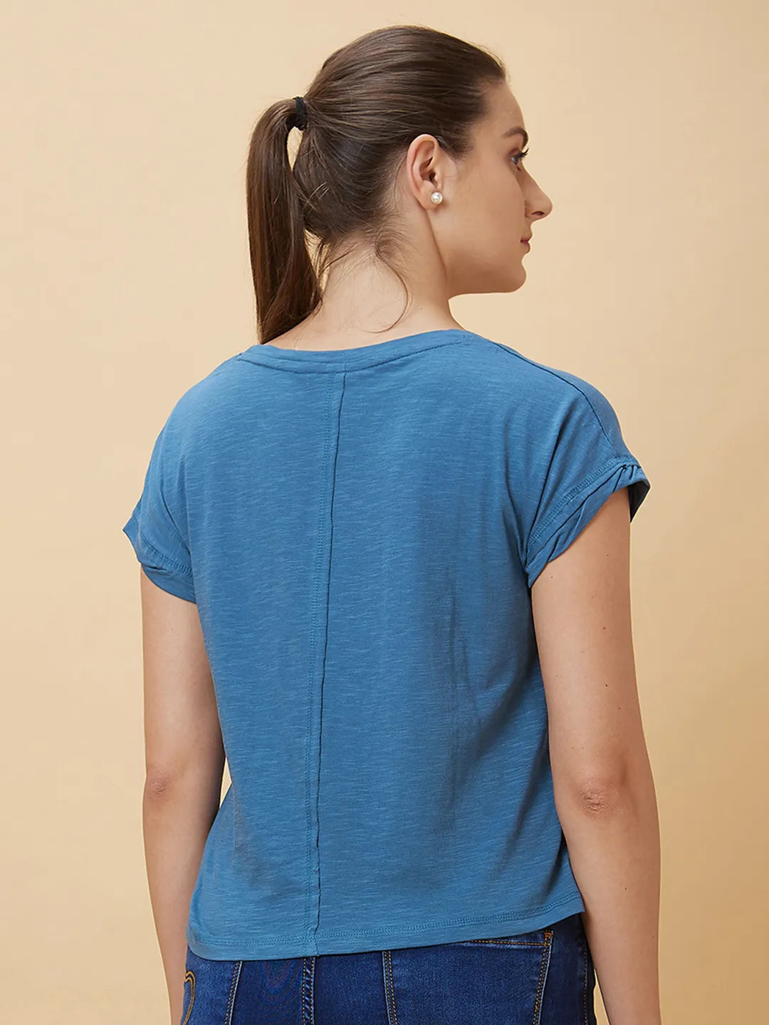 Being Human Clothing Women Boxy Crop Fit Crew Neck Sweatshirt Blue Coral