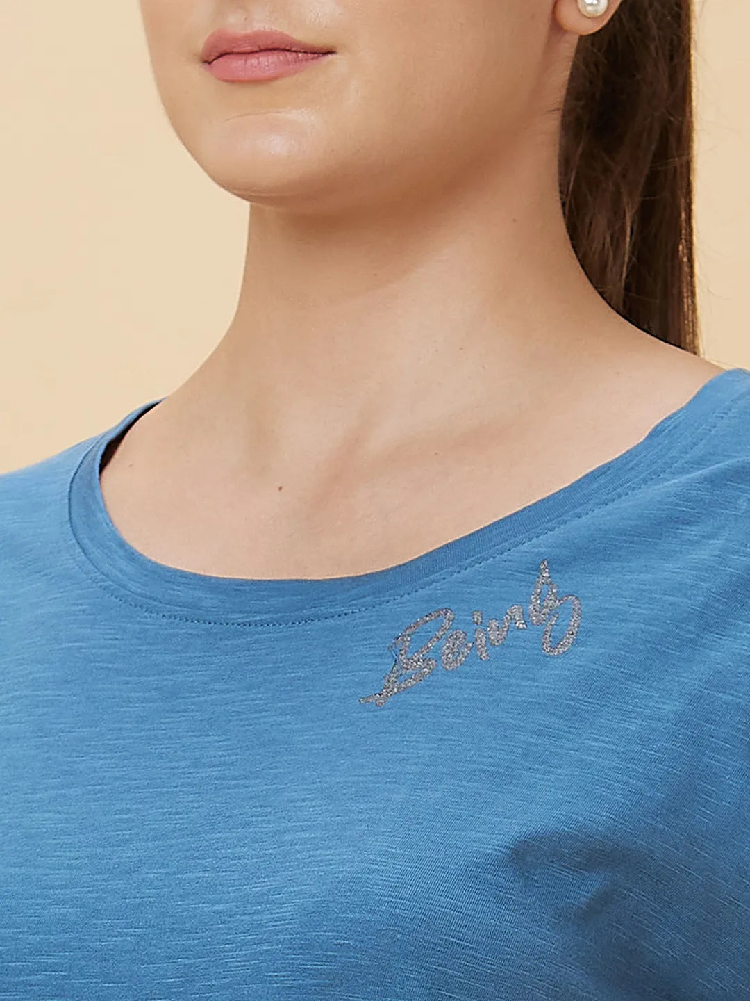 Being Human Clothing Women Boxy Crop Fit Crew Neck Sweatshirt Blue Coral