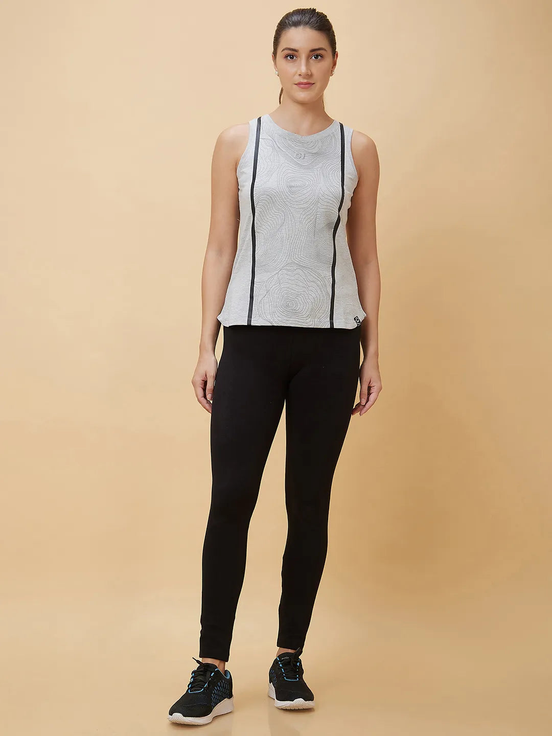 Being Human Clothing Women Semi Tank Fit Crew Neck T-Shirts Grey Melange