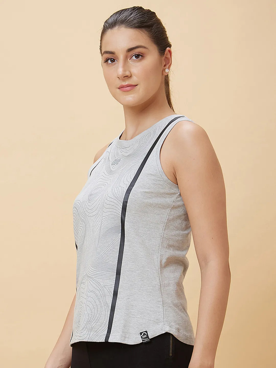 Being Human Clothing Women Semi Tank Fit Crew Neck T-Shirts Grey Melange