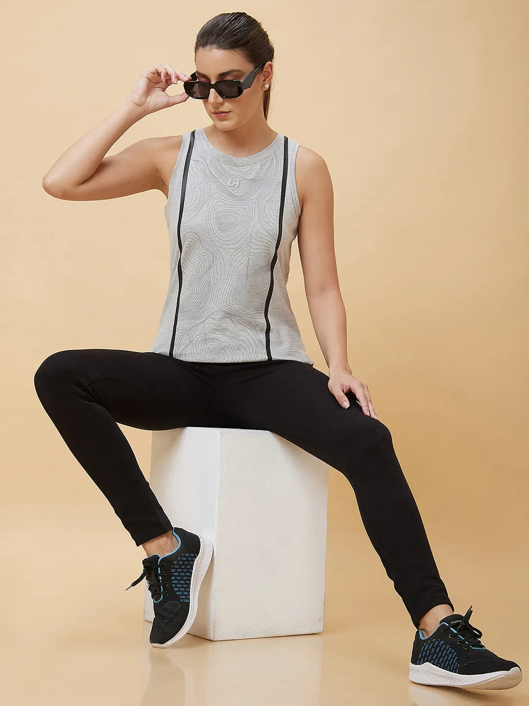 Being Human Clothing Women Semi Tank Fit Crew Neck T-Shirts Grey Melange