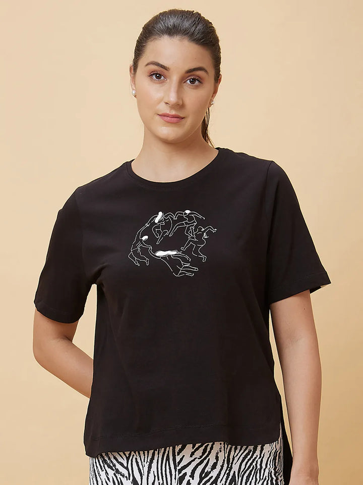 Black Boxy Fit Short Sleeve Women's T-Shirt By Being Human Clothing