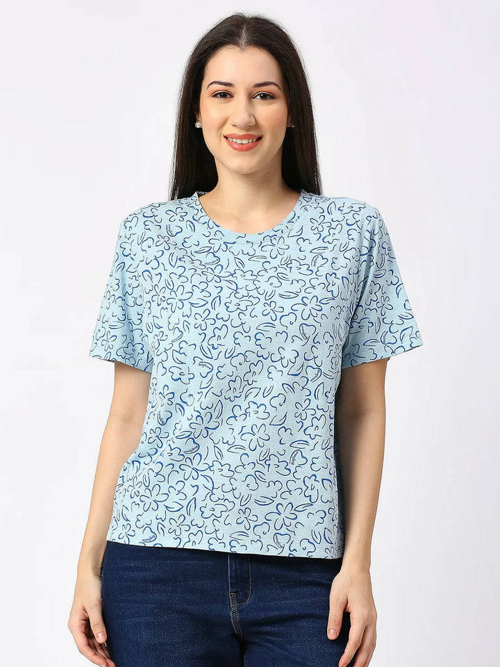 Blue Boxy Fit Women's Cotton T-Shirt By Being Human Clothing