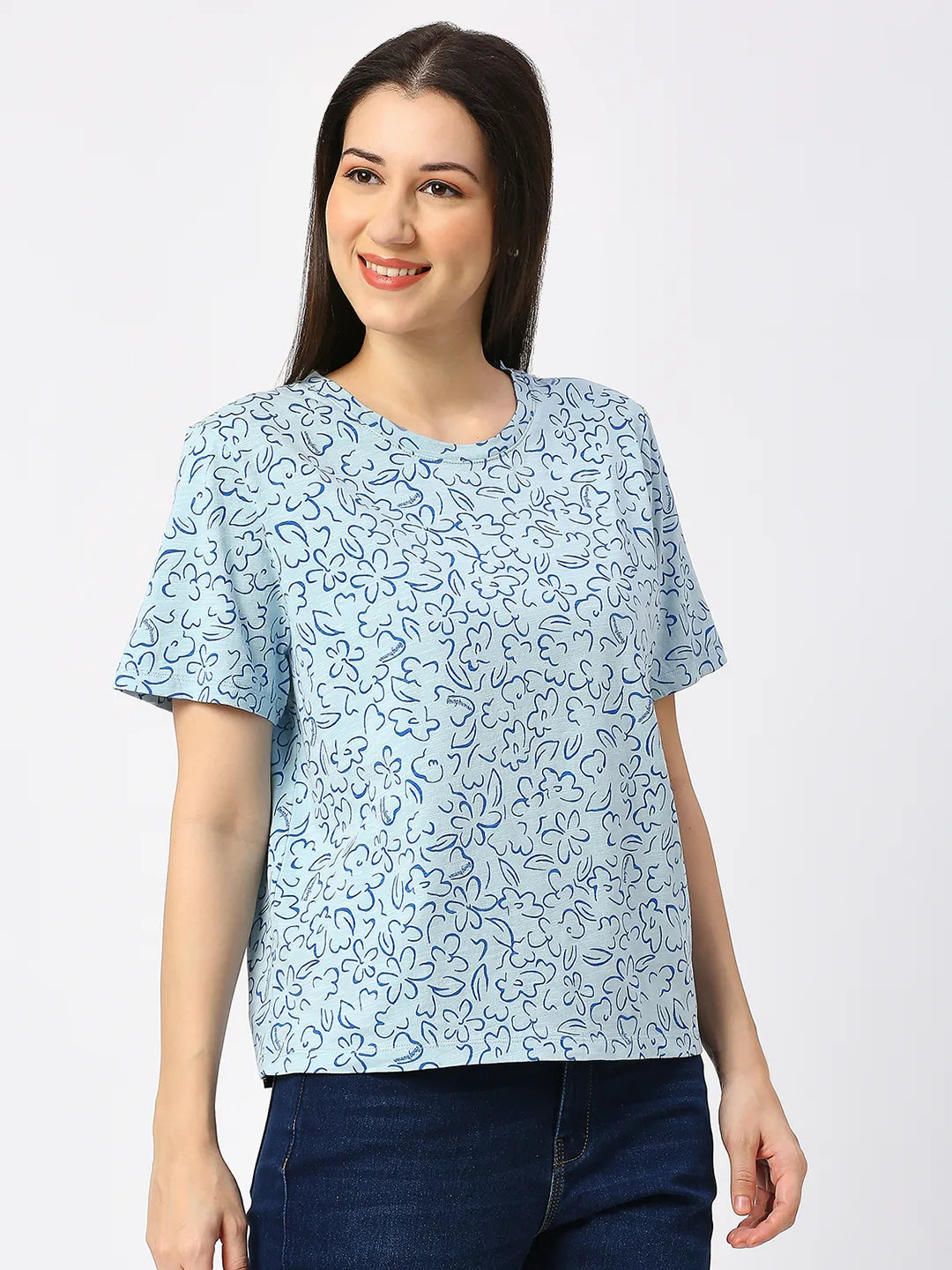 Being Human Clothing Women Boxy Fit Crew Neck-Cashmere Blue