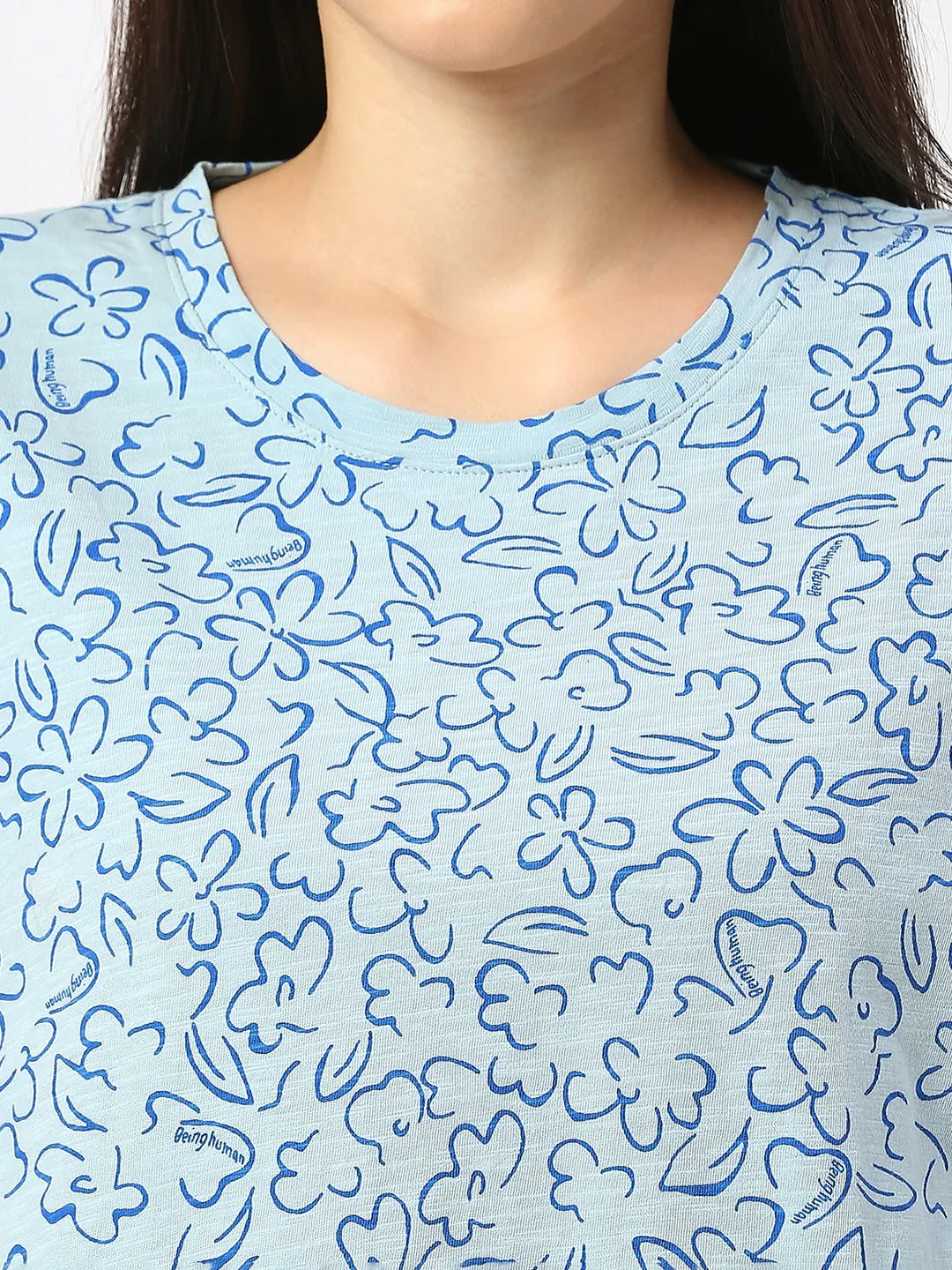 Being Human Clothing Women Boxy Fit Crew Neck-Cashmere Blue