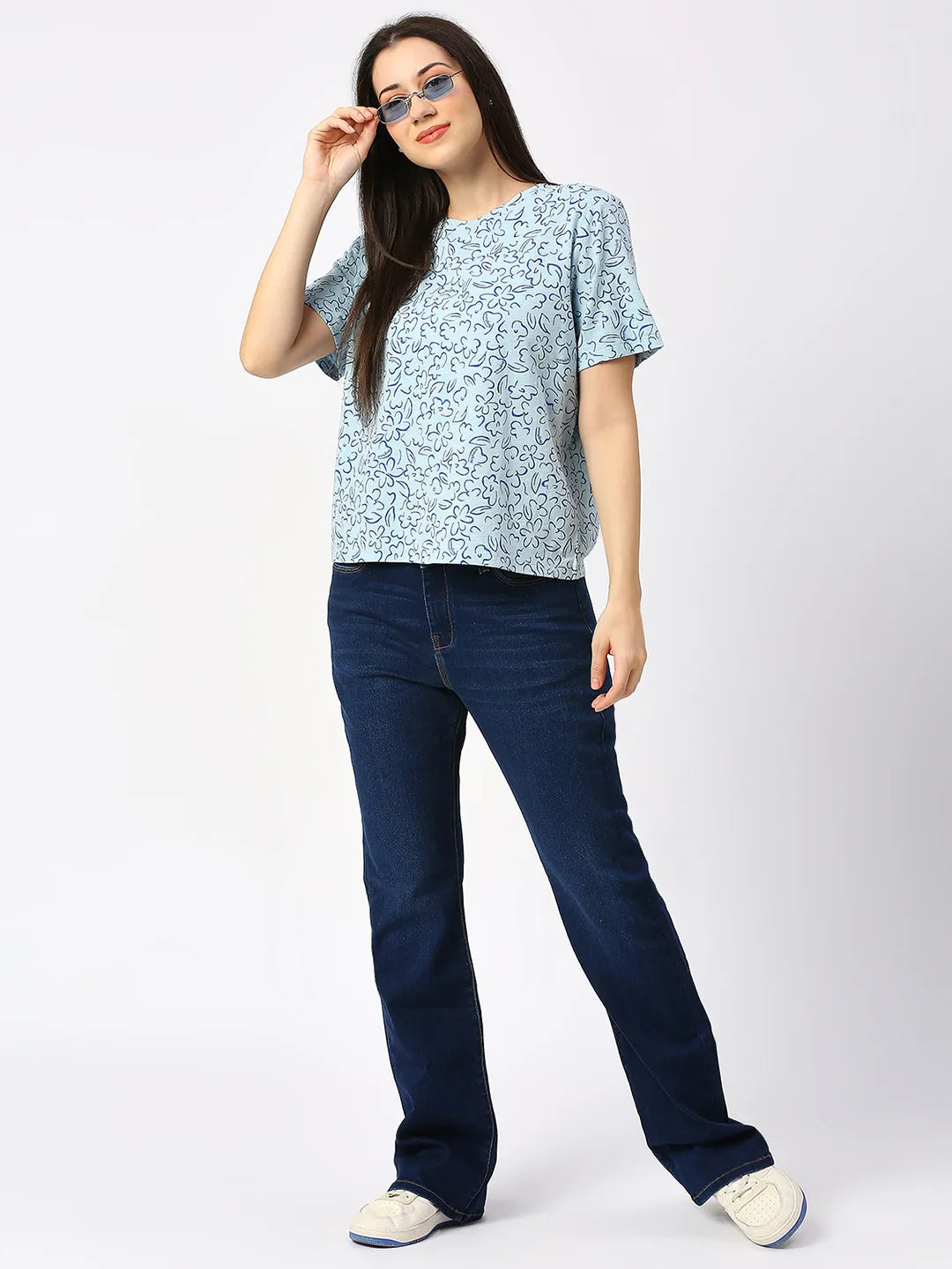 Being Human Clothing Women Boxy Fit Crew Neck-Cashmere Blue