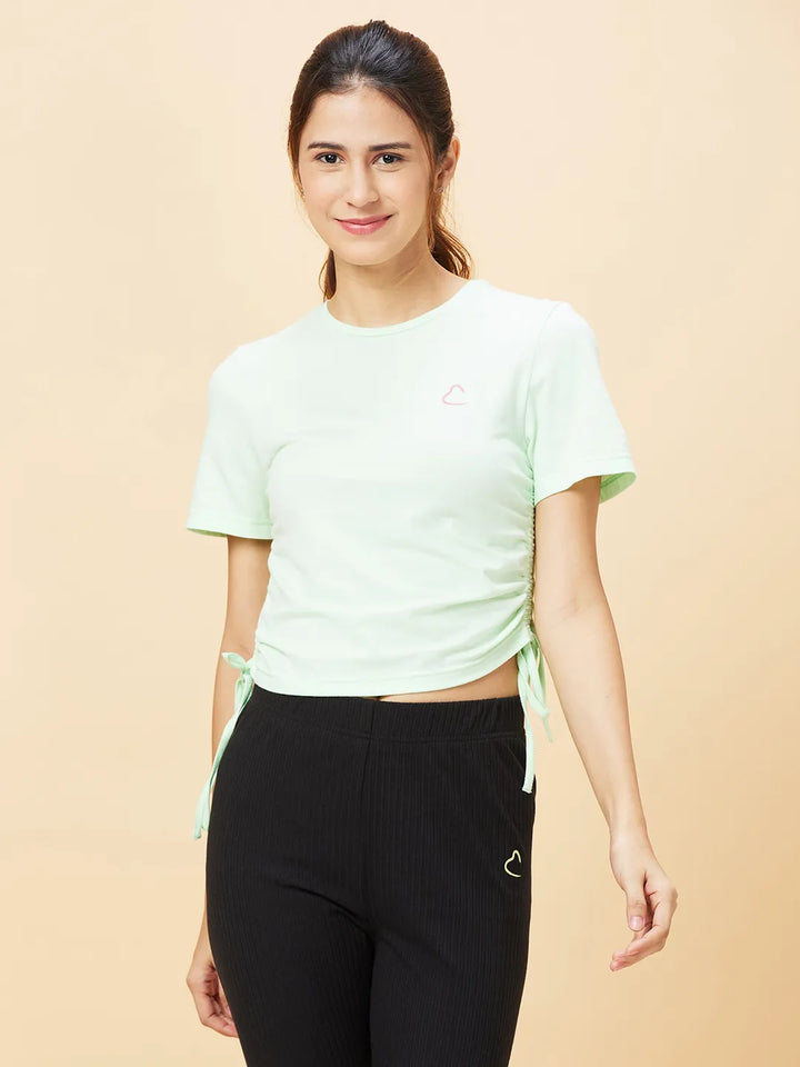 Green Boxy Fit Women's Cotton Cropped T-Shirt By Being Human Clothing