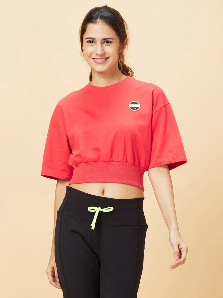 Orange Relaxed Fit Women's Cotton Cropped T-Shirt By Being Human Clothing