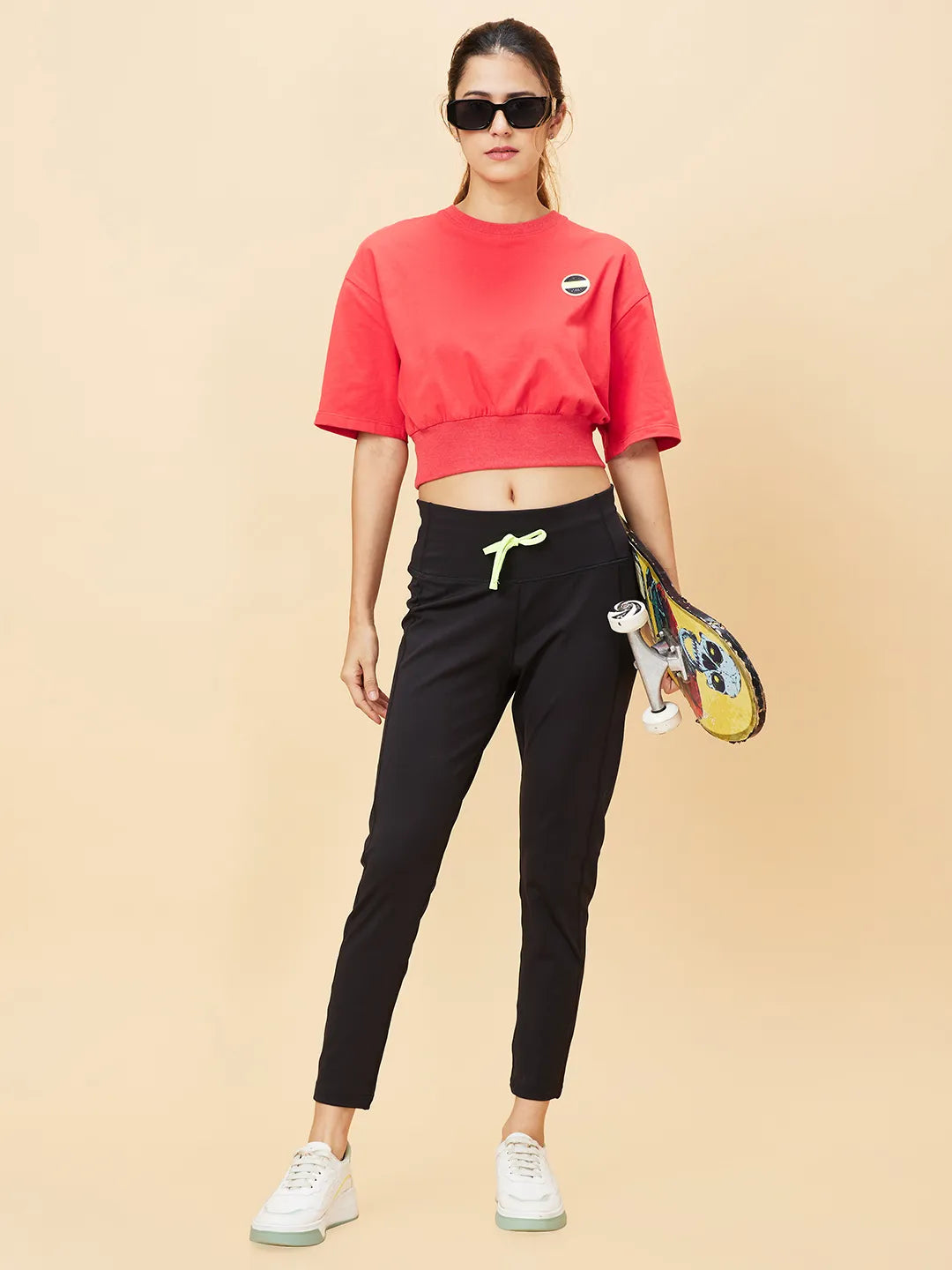 Orange Relaxed Fit Womens' Cotton Cropped T-Shirt By Being Human Clothing