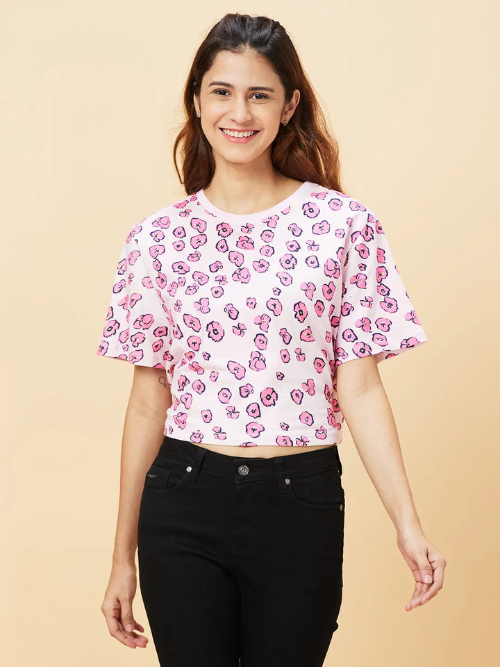 Pink Boxy Fit Women's Cotton Cropped T-Shirt By Being Human Clothing
