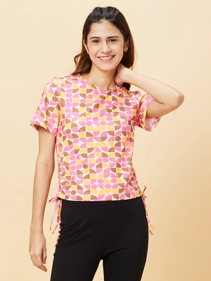 Pink Slim Fit Women's Cotton Cropped T-Shirt By Being Human Clothing