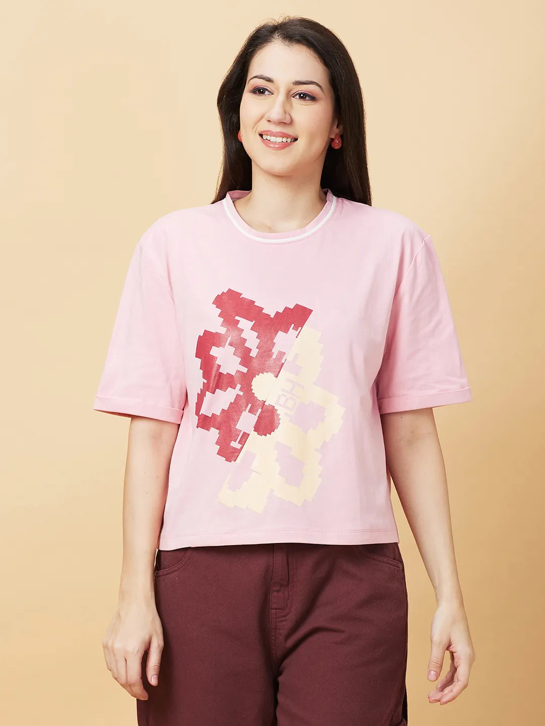 Being Human Clothing Womens-Top Crew Neck Quartz Pink