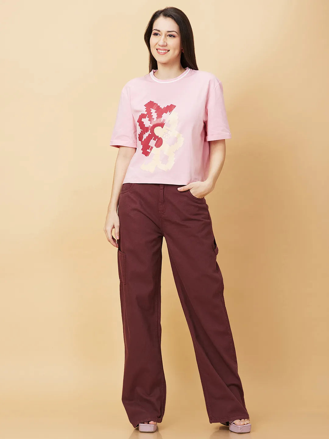 Being Human Clothing Womens-Top Crew Neck Quartz Pink