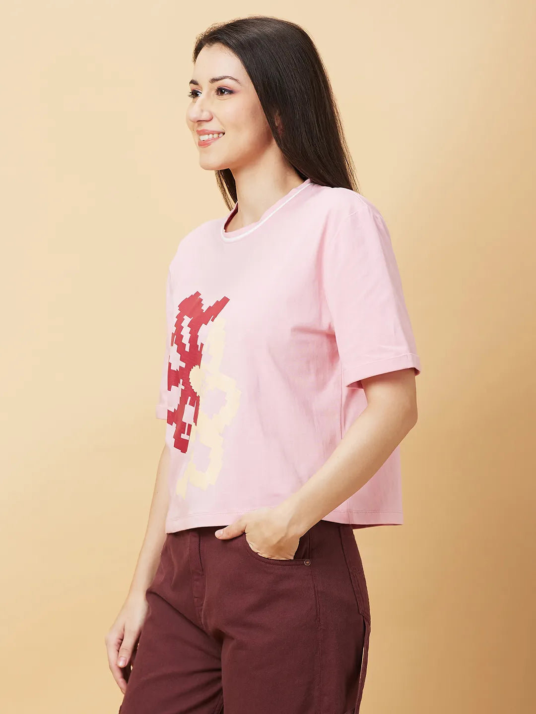 Being Human Clothing Womens-Top Crew Neck Quartz Pink