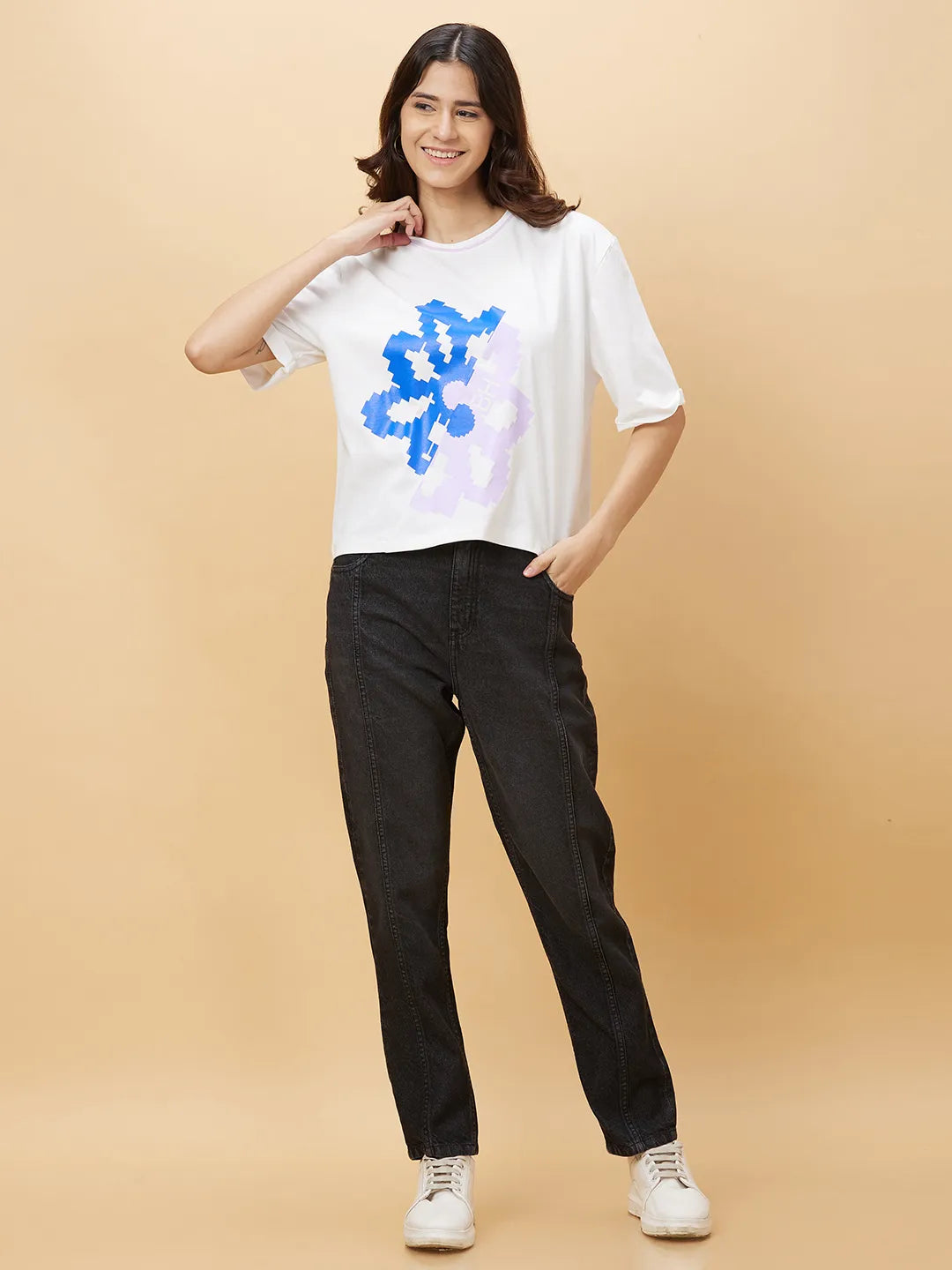 White Boxy Fit Women's Cotton T-Shirt By Being Human Clothing