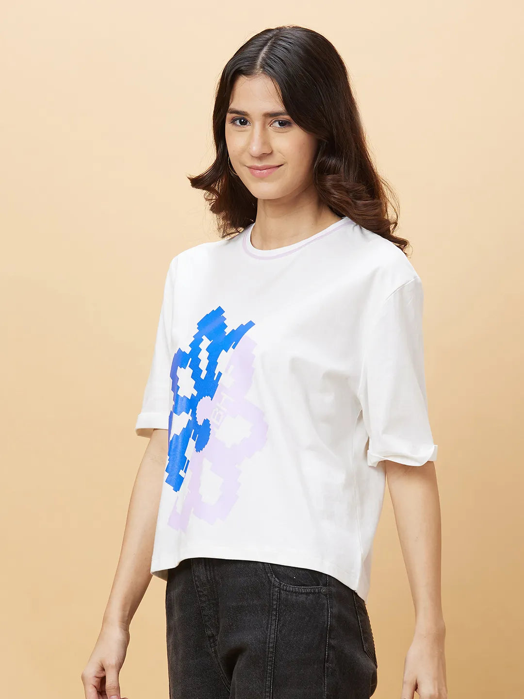 White Boxy Fit Women's Cotton T-Shirt By Being Human Clothing