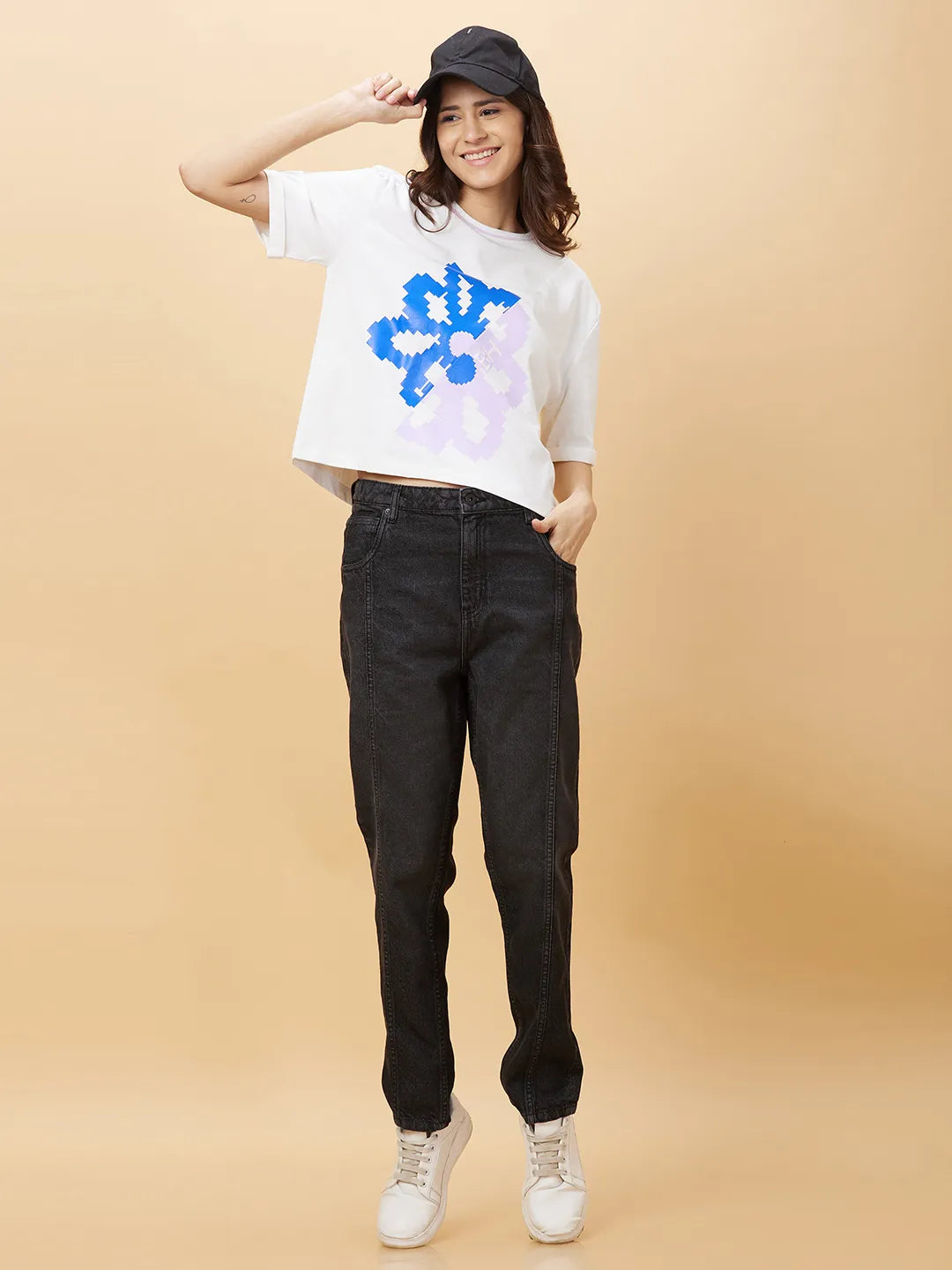 White Boxy Fit Women's Cotton T-Shirt By Being Human Clothing