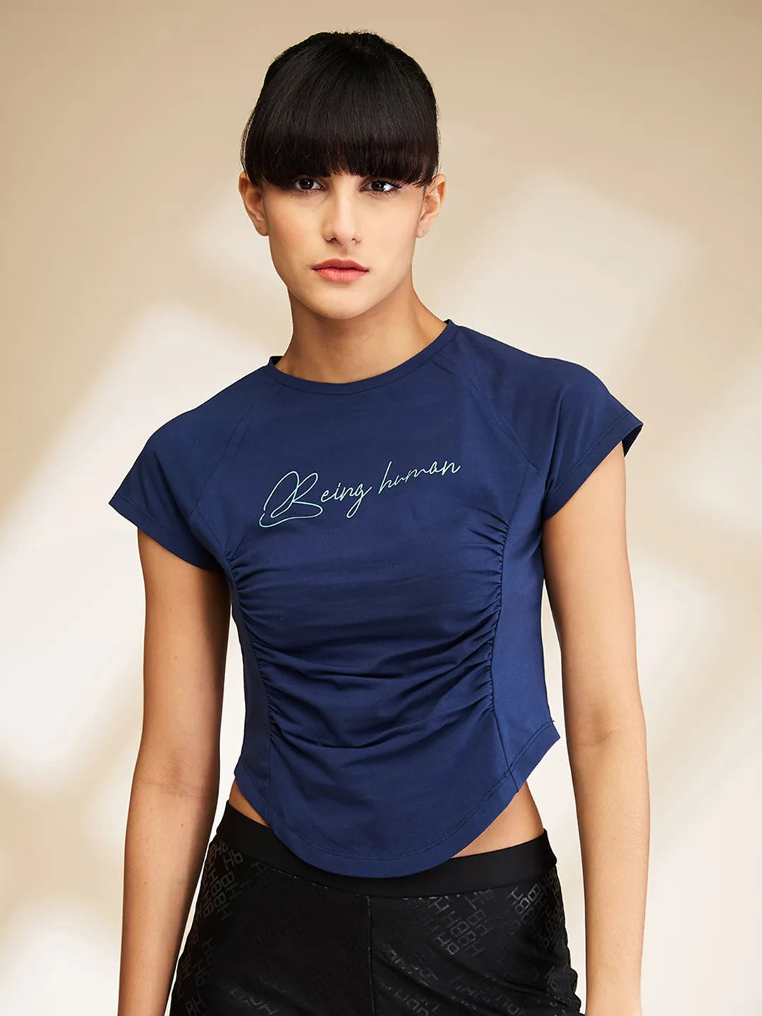 Blue Slim Fit Women's Short Sleeve Cropped T-Shirt By Being Human Clothing