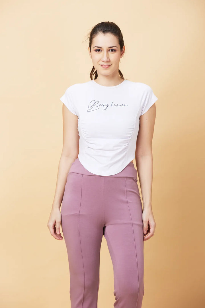 White Slim Fit Women's Short Sleeve Cropped T-Shirt By Being Human Clothing