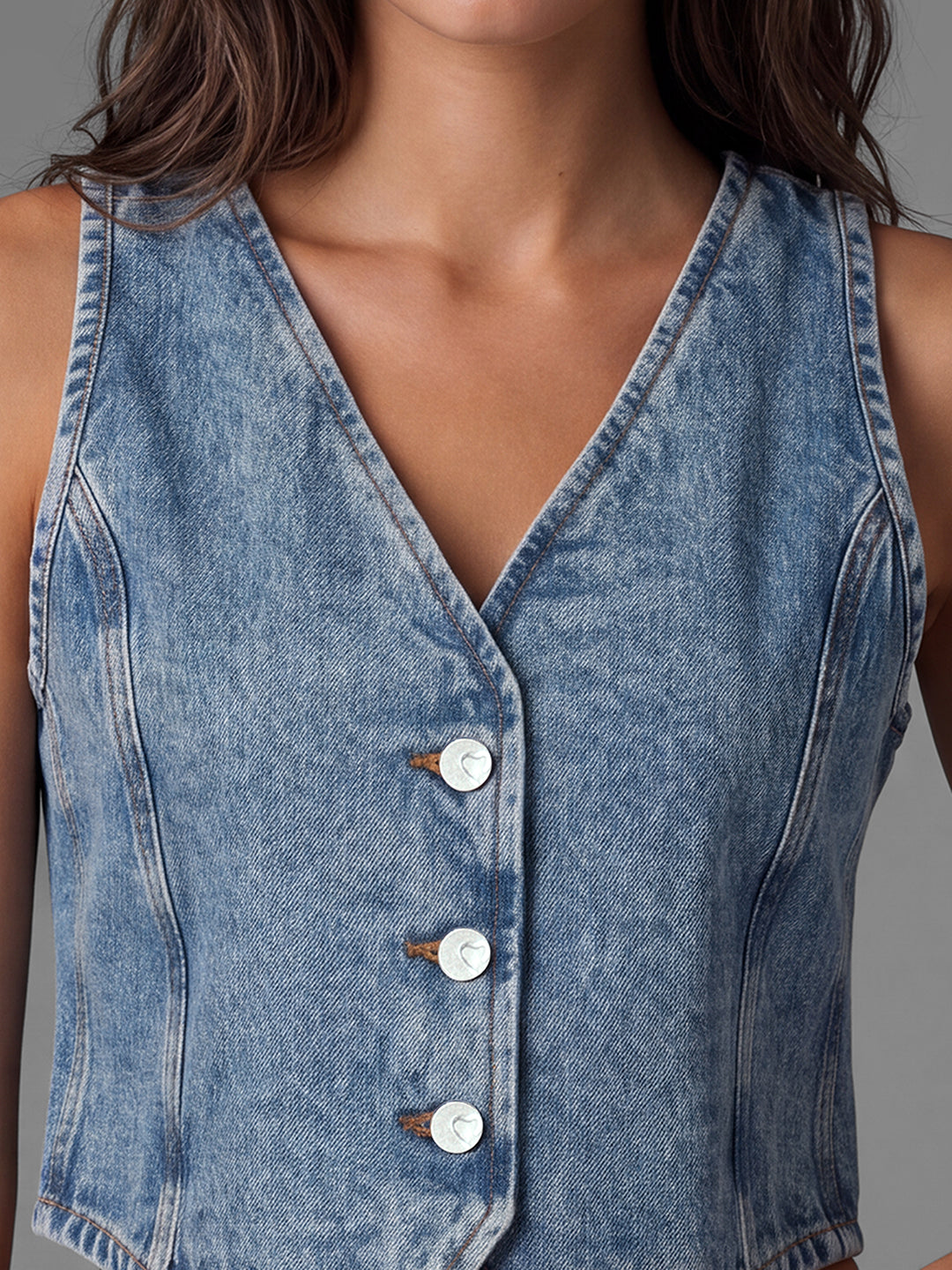 Indigo Basic Cropped Fit Solid Sleeveless V Neck Women's Waistcoat by Being Human Clothing