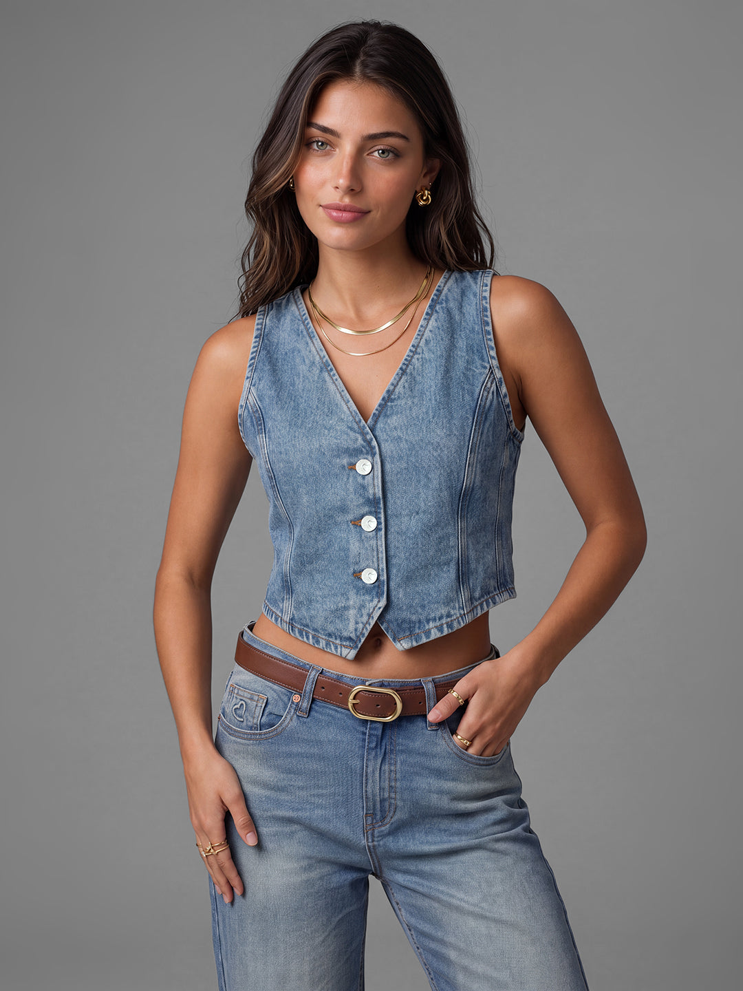 Indigo Basic Cropped Fit Solid Sleeveless V Neck Women's Waistcoat by Being Human Clothing