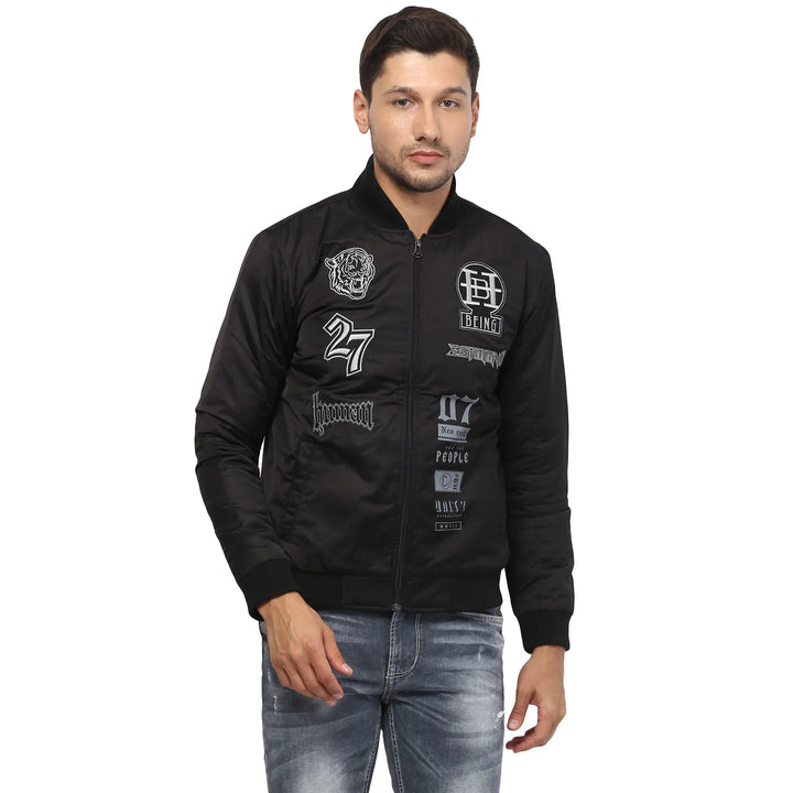 Black Regular Fit Long Sleeves Polyester Men's Jacket