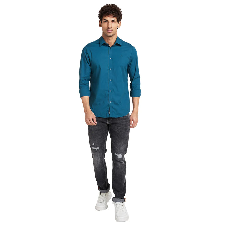 Teal Slim Fit Regular Collar Men's Shirt by Being Human Clothing