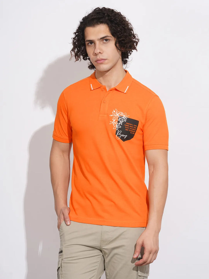 Orange Regular Fit Men's Polo T-Shirt