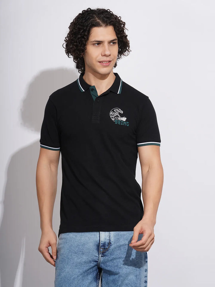 Black Regular Fit Men's Polo T-Shirt