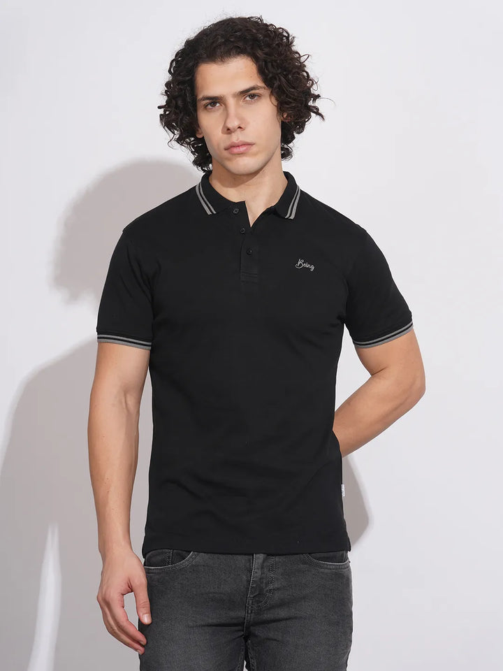 Black Regular Fit Men's Polo T-Shirt