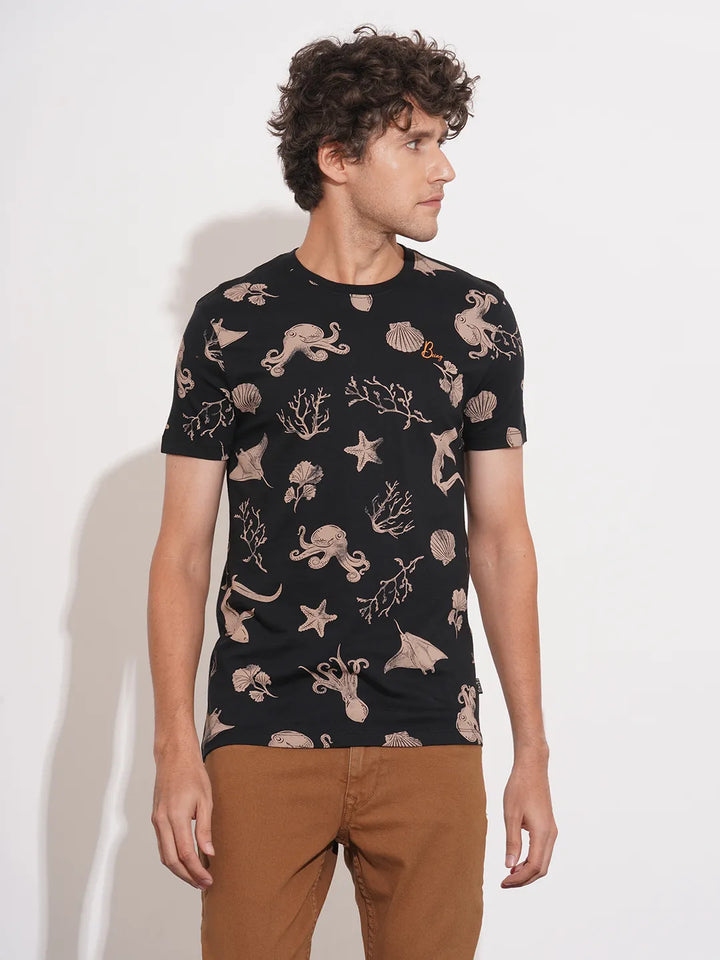 Black Regular Fit Men's Short Sleeves T-Shirt by Being Human Clothing