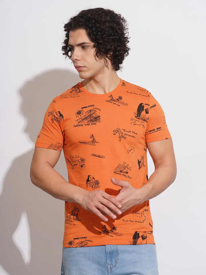 Orange Regular Fit Men's Short Sleeves T-Shirt by Being Human Clothing