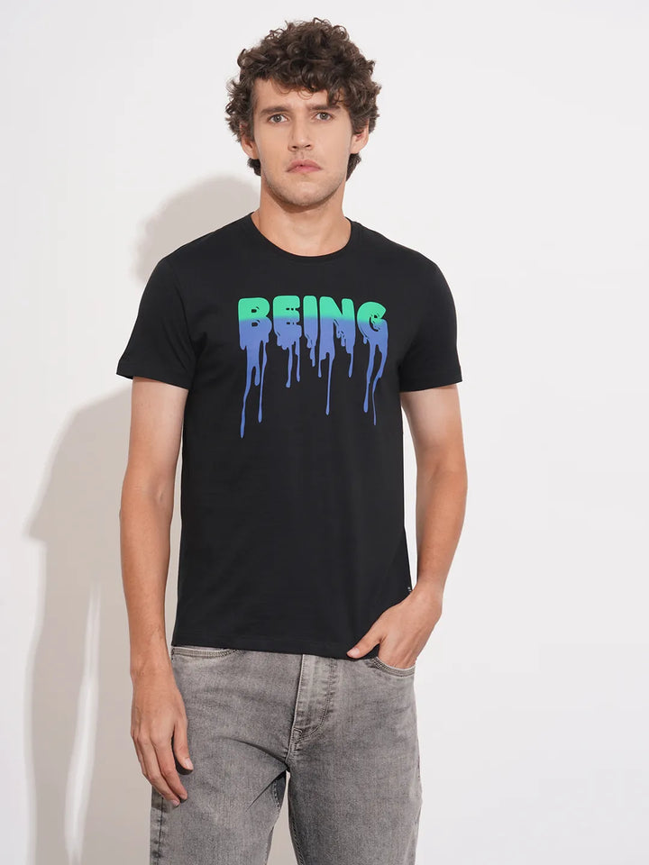 Black Regular Fit Men's Short Sleeves T-Shirt by Being Human Clothing