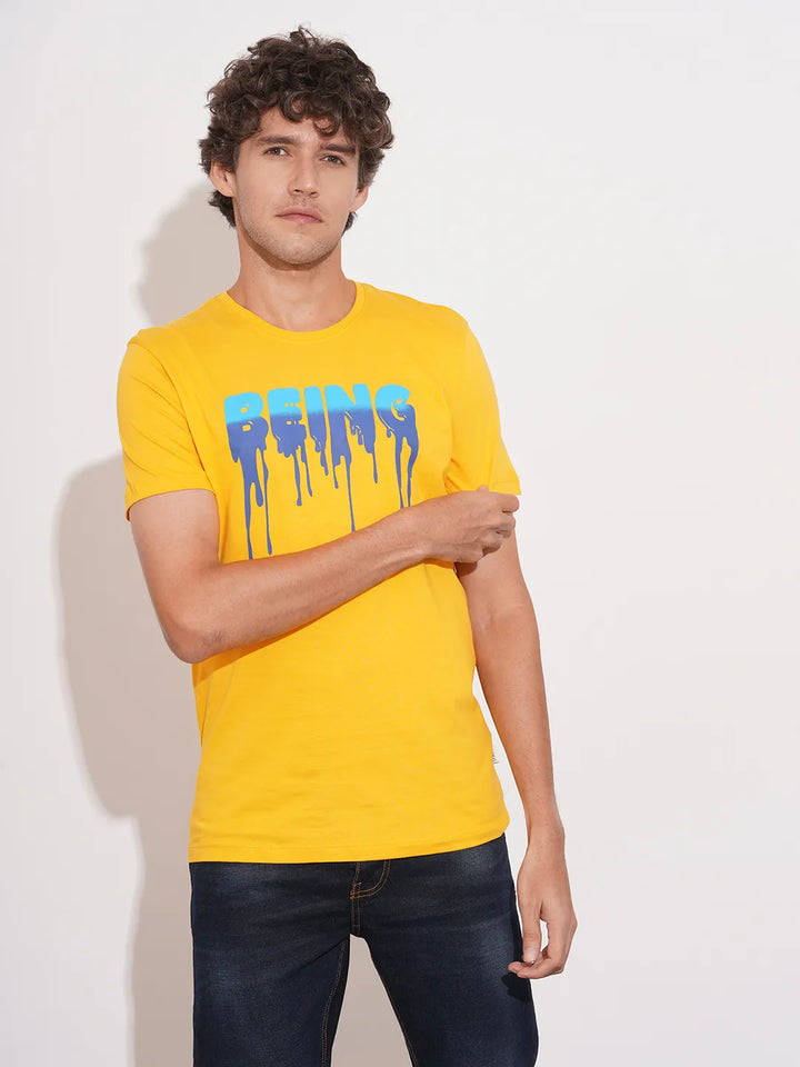 Yellow Regular Fit Men's Short Sleeves T-Shirt by Being Human Clothing