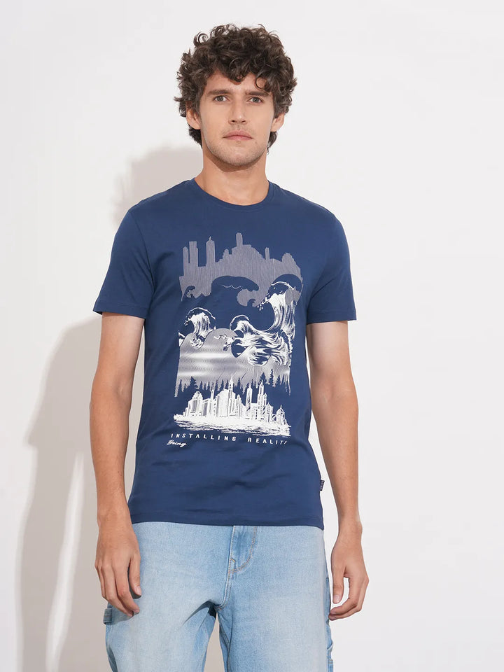 Navy Regular Fit Men's Short Sleeves T-Shirt by Being Human Clothing
