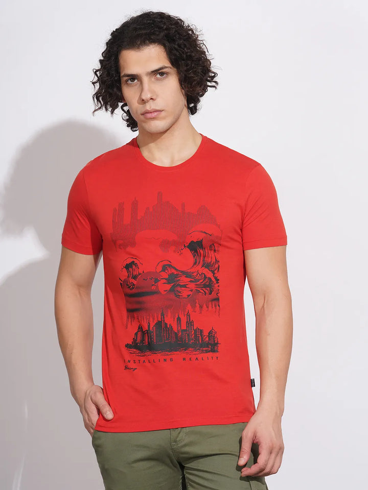 Red Regular Fit Men's Short Sleeves T-Shirt by Being Human Clothing
