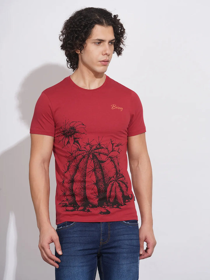 Red Regular Fit Men's T-Shirt by Being Human Clothing