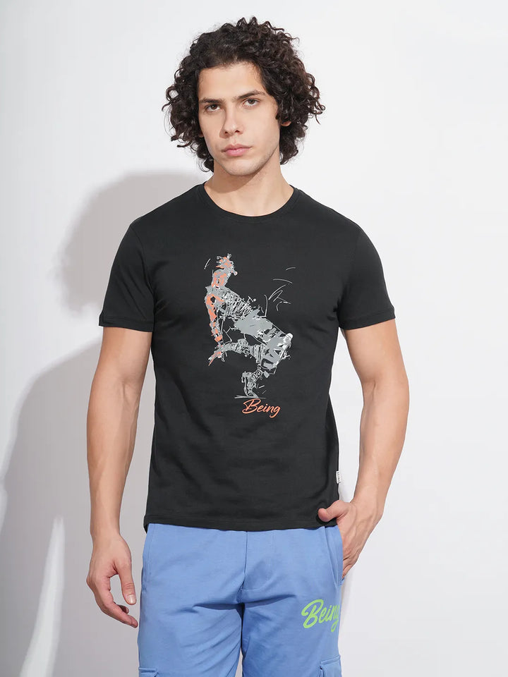 Black Regular Fit Men's T-Shirt by Being Human Clothing