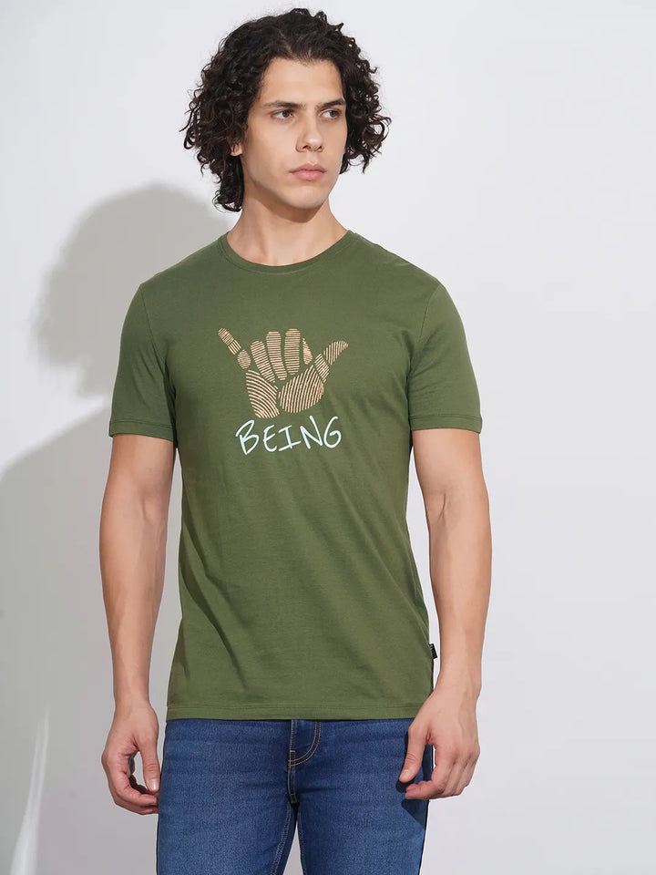 Green Regular Fit Men's T-Shirt by Being Human Clothing