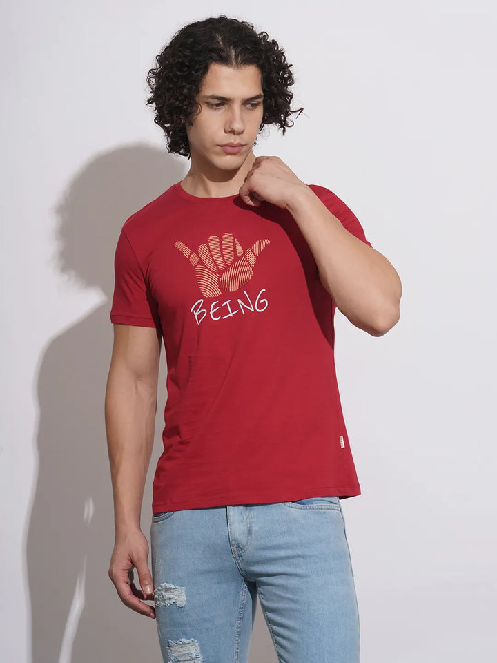 Red Regular Fit Men's T-Shirt by Being Human Clothing