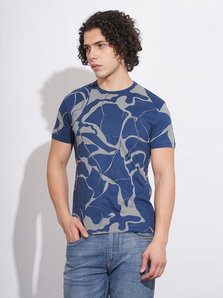 Blue Round Neck Men's T-Shirt by Being Human Clothing
