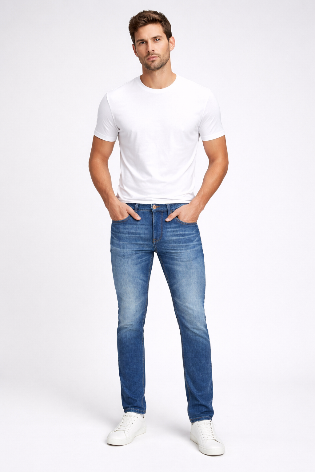Mid Tone Straight Fit Denims For Men By Being Human Clothing