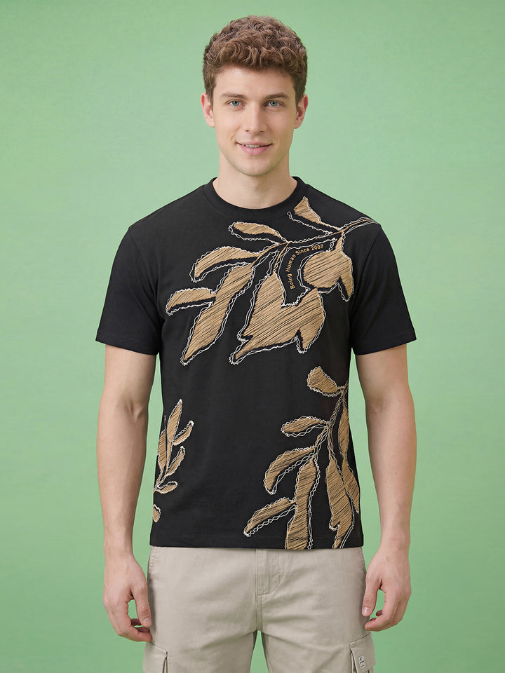 Black Easy Fit Men's Crew Neck Graphic T-Shirt by Being Human ClothingÂ 