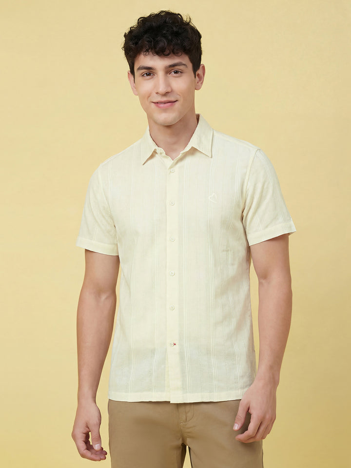 Ecru Moderno Fit Men's Short Sleeves Casual Shirt  