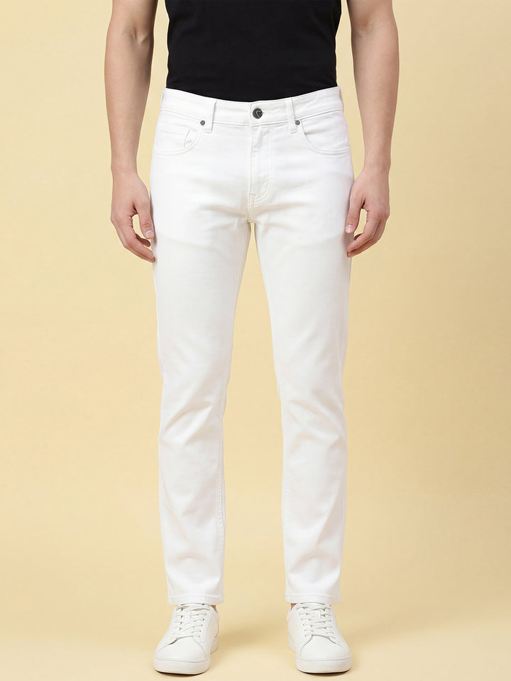 White Relaxed Straight Fit Men's Mid Rise Jeans by Being Human Clothing