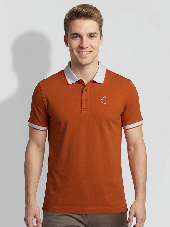 Rust Orange Moderno Fit Men's Short Sleeves Contrast Collar Polo T-Shirt by Being Human Clothing