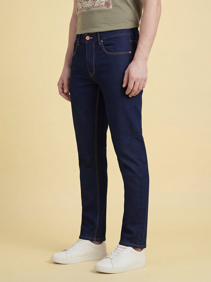 Navy Blue Straight Fit Men's Mid Rise Jeans by Being Human Clothing