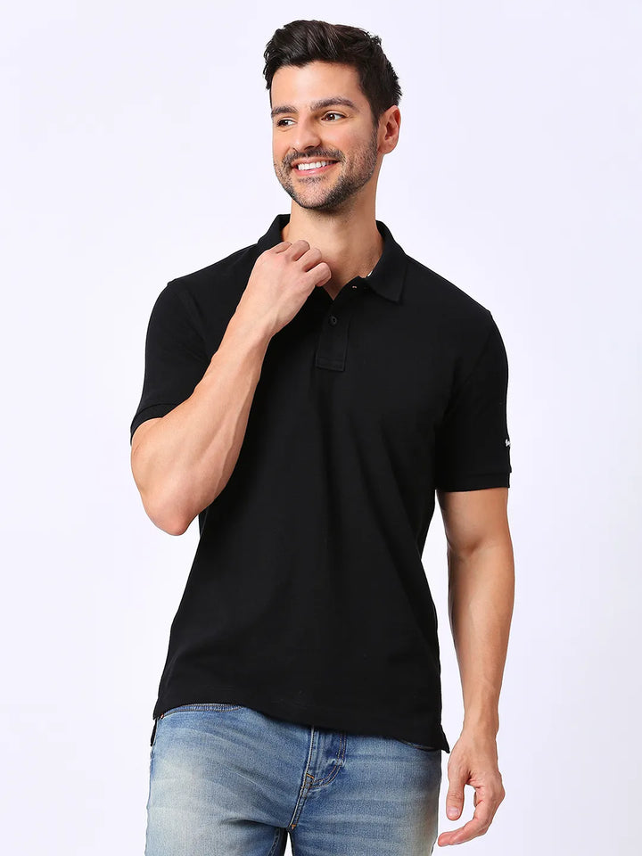 Black Regular Fit Men's Polo T-Shirt