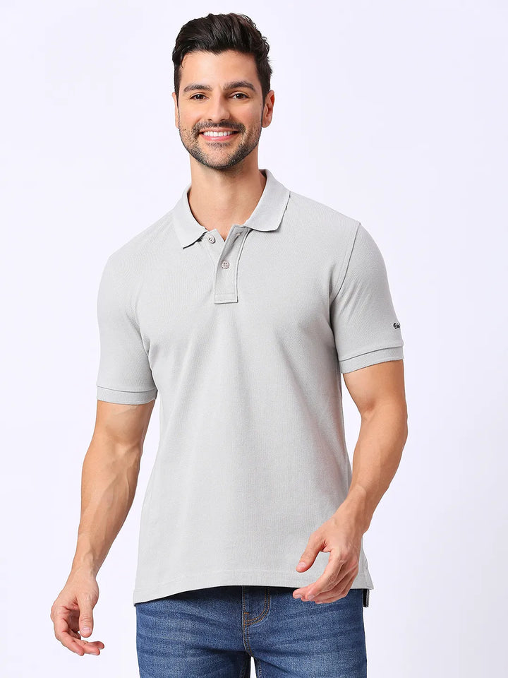 Grey Regular Fit Men's Polo T-Shirt